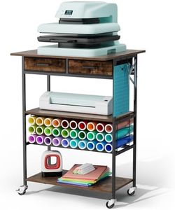 Homsorout Movable Heat Press Table - Heat Transfer Machine Stand Compatible for Cricut, Vinyl Roll Holder, Rolling Metal Wood Sublimation Printer Organizer for T Shirt Maker Craft, 23.6''×19.6''