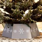 HarcoHome Christmas Tree Collar with 3D Snowflake Authentic, Galvanized Metal Christmas Tree Base Cover, Hexagon Christmas Tree Ring, Christmas Tree Skirt for Xmas Decoration(Silver with White Flakes)