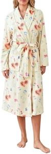 Owl's-Yard Women's Soft Summer Dressing Gown Floral Fruit Print Plush Shawl Collar Bathrobe Warm Lounge Robe with Belt, A-yellow, Medium