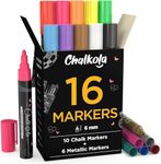 Chalkola Chalk Markers - Pack of 10 neon color pens. For Chalkboard, Whiteboard, Window, Labels, Bistro, Glass - 6mm Bullet Tip & 8g Ink (2 times More Ink)