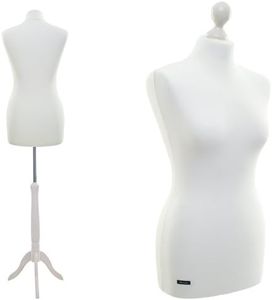 LUCCESI Schneiderpuppe | zum Probierpreis! | Größen S - XL (Female ♀) | Size M (36-38) | Wechselbezug Creme-Weiss | Standfuss Weiss | Damen - Schaufensterpuppe