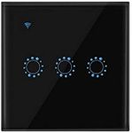 Smart Light Switch, Smart Home WiFi Wireless Panel Touch Wall Light Remote Control Switch Works with Alexa and Google Home, APP Remote Control (Black 3 Gang)