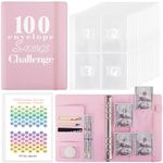 WAPAG 100 Envelope Money Saving Challenge Binder, Reusable A5 Money Budget Binder with Cash Envelopes, Funny Way Challenges Book to Save $5,050 (Pink)