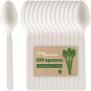 HAAGO - 100 Cuillères Couverts PLA - Réutilisables, lavables au Lave-Vaisselle, pour Les fêtes, Les Mariages, Les événements, pour Les Aliments Chauds et froids - Blanc 15.5cm