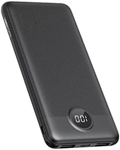 VEEKTOMX Power Bank 10000mAh Slim Portable Charger with 2 Input & 2 Output Ports, External Battery Pack Compatible with iPhone, Tablets, Samsung Galaxy, Android, and Other Smart Devices (Black)