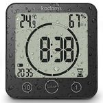 KADAMS Digital Bathroom Shower Kitchen Clock Timer, Waterproof for Water Splashes, Visual Countdown Timer, Time Management Tool, Indoor Temperature Humidity, Suction Cup, Hole Stand - Black