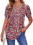 Zeagoo Women's V Neck T Shirts Casual Dressy Puff Short Sleeve Dress Shirt Summer Blouse Floral Print Tunic Tops