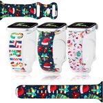 Christmas Band Compatible Apple Watch Women 3 Packs 41mm/38mm/40mm,Blingbrione Soft Silicone Santa Reindeer Snowflake Snowman elk Xmas Tree Printed Wristband Strap for iphone Watch Series 9 8 7 6 5 4