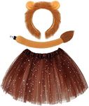 Newcotte 3 Pcs Halloween Costume Animal Tutu Ears Headband Tail Fancy Dress Costume Kit for Youth Adult Halloween Cosplay (Children Lion)