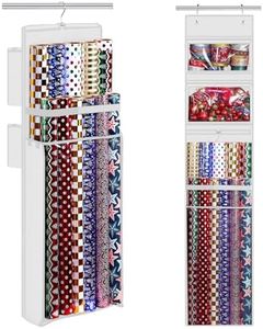 Wrapping Paper Organizer Storage, Double-Sided Hanging Gift Wrap Roll Holder for Christmas, 63"x13" Over Door Present Bag Container for Room Closet, White Wrapper Station for Birthday