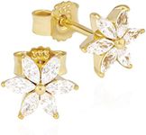 NKlaus pair flower bud earrings 333 yellow gold 9x9mm white zirconia crystal ladies earrings 11993