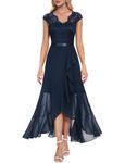 Bbonlinedress Women's V-Neck Dress for Women Wedding Guest Hi-Lo Floral Lace Prom Cocktail Party Formal Bridesmaid Dress, Navy Blue, Large