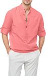Zombom Men's Cotton Blend Mandarin Collar Self One Design Full Sleeve Casual Short Kurta Peach