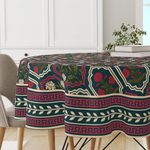 Astitva Premium Cotton 60 Inch Circular Table Cloth | Rajputana WallFlower Print Round 4 Seater Table Cover with Designed Border | (60In Dia) - 1Pc