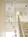 10 Glass Balls Spiral Chandelier Stair Long Chandelier Duplex Building Large Chandelier Living Room Villa Hollow Modern Stair Light Long Pendant Light 55x200cm