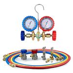 5FT 3-Way AC Diagnostic Manifold Gauge Set for Freon Charging, Fits R134A R12 R22 and R502 Refrigerants, with Acme Adapter and Can Tap for Automotive Car Air Conditioning