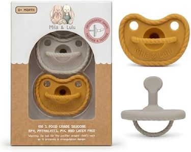 Mila & Lulu Orthodontic Shape Silicone Pacifiers (Set of 2); 0 Months and up; 100% Food Grade Silicone, One Piece Design (Cloud/Sun)