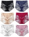 BLKDOTS Women's High Waist Briefs Lace Panties,Full Coverage Underwear,6pack