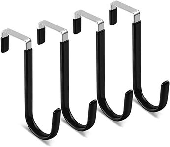 Over The Door Hook - 4 Pack Single Hooks Hanger Metal for Hanging Towel Coats Clothes Hats Bags Bathroom | Black