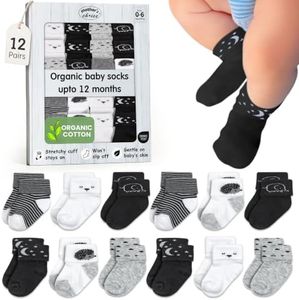 Mother's Choice Organic Cotton Baby Socks, 12 Pairs, Unisex 0-6 Months - Soft, Hypoallergenic Newborn & Infant Socks - Baby Girl & Boy Gifts