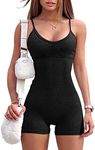 OQQ Women's Yoga Gym Seamless One Piece Spaghetti Strap Jumpsuit Workout Padded Sports Bra Romper Black