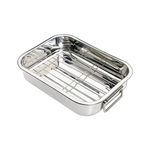 PEBBLE HUG Roasting Tin Tray Oven Stainless Steel Roasting Rack, Roasting Tray with Removable (Grill) Rack, Sturdy and Durable, X Large (X Large 42X30.5X6CM)