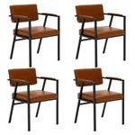 Wahson PU Leather Dining Chairs Set of 4 Kitchen Side Chairs with Black Metal Frame, Modern Leisure Chairs for Dining Room/Living Room, Brown