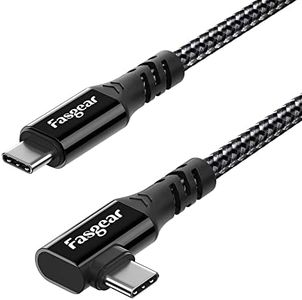 Fasgear USB C to USB C 3.2 Gen 2x2 Cable 3m, [20Gbps,100W] 4K 60Hz Video Braided 90 Degree Type C Cord Compatible for MacBook Pro, iPad Pro/Tablets,HP Laptops,Monitors,Galaxy S22,USB-C Devices Black