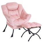 SESHINELL Lazy Chair with Ottoman, Modern Accent Chair Lounge Leisure Sofa Chair with Armrests, Reading Chair and Folding Footstool for Living Room, Bedroom, Office, Light Pink