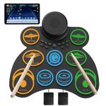 MARVTOWN Silicone Electronic Drum Sets, 9+2 Drum Practice Pads Kit with Headphone Jack, Foot Pedals,Drumsticks,Rechargeable Battery,Speaker,Kids Electric Drum Set Compatible with MIDI,Holiday Gifts