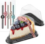 Cake Slice Containers Plastic Disposable, Cheesecake Boxes, Pie Container with Lid for Individual Slices of Cakes, Disposable Triangular Pie Box, Reusable, Complimentary Stickers (50 Pack)