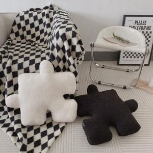 Plush Puzzle Throw Pillow Irregular Shaped Throw Pillow Fun Puzzle Pillow for Sofa and Bed (Set of 2 Pillows (White+Black))
