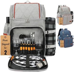 Rnoony Picnic Backpack for Camping, Picnic Basket for 2 with Insulated Cooler Bag and Bottle Pouch, Picnic Bag with Lightweight Blanket and Cutlery Set for Family, Couple and Hiking