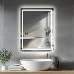 JAMUBOCHE LED Bathroom Mirror For Over Sink, 70 x 50cm Electric Vanity Mirror With Backlit Lights For Shower Shaving, Fogless Wall Mounted Dimmable 3 Color Lighting, IP54, Vertically Only