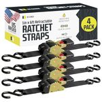 DC Cargo - Auto Retracting Ratchet Straps (4 Pack 1 inch x 6') - Heavy Duty Tie Down Retractable Ratchet Straps - Easy Self Contained Black Ratchet Strap Tie Downs for Trailers, Vehicles, Boat