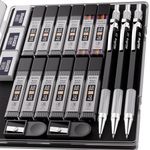 Nicpro 2mm Metal Mechanical Pencil Set with Case, 3PCS Lead Pencil Holder 2.0 mm with 144PCS Lead Refills (4H 2H HB 2B 4B 6B Color), Eraser, Sharpener for Drafting Writing Drawing Sketching