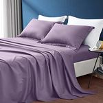 Fitted bedsheet for Queen Bed- Luxury 100% Shiny Cotton Fitted Bedsheet with Pillow Shams, Fits Mattreses Upto 12 Inch Height- Double Size(78" x 60" Inches) Purple Color