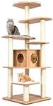 Cat Tree, Wooden Cat Tower with 6-Layer Platform, Sisal Rope Scratching Posts, Washable Plush Cushions, Cat Condo Furniture Activity Center Tower for Indoor Cats Kittens Relaxing