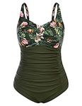 Hanna Nikole Female Plus Size One Piece Swimsuit Elastic Twist Front One Piece Swimsuit Olive Flower 20 Plus