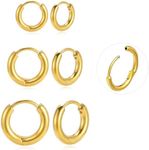 BLISI 3 Pairs ASTM F136 Titanium Gold Hoop Earrings 8mm/10mm/12mm Thick Lightweight Huggie Hoops Earrings for Women and Men Hypoallergenic Sleeper Earrings for Sensitive Ears