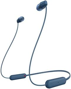 Sony WI-C100 Wireless in-Ear Headphones - Up to 25 Hours of Battery Life - Water Resistant- Built-in mic for Phone Calls - Voice Assistant Compatible - Reliable Bluetooth® Connection - Blue