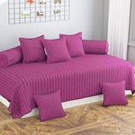 Raistar Solid & Striped 8 Pieces Diwan Set with Single bedsheet, 5 Cushions Covers and 2 Bolster Covers (Dark Pink, 70x100 Inches)-Pack of 8