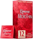 Kimono MicroThin Condoms Pack of 12 - Premium Lubricated Natural Latex Condoms, Thinnest, Vegan-Friendly, No Latex Odor - Thin, Strong, and Extra Sensitive