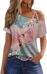 𝐒𝐚𝐥𝐞𝐬 Today 𝐂𝐥𝐞𝐚𝐫𝐚𝐧𝐜𝐞, 4th of July Tops for Women American Flag Criss-Cross One Shoulder Summer Shirt Off The Shoulder USA Patriotic Blouses Pinks M