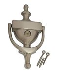 QCAA Solid Brass Door Knocker, 7", with 160 Degree Glass Len Door Viewer (UL Listed), Satin Nickel, 1 Pack