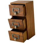 Mini Vintage Desktop Drawers - 3 Drawer Desktop Organizer - Rustic Card Catalog Drawers with Label Holders - Small Tabletop Chest Drawers for Storage and Organization - Mini Library Cabinet - 1-Pack