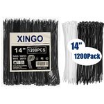 XINGO 1200 PCS Cable Zip Ties 14 inch Heavy Duty, 40lbs Tensile Strength, Black Zip Ties 1000PCS+White 200PCS, Premium Self Locking Nylon Wire Ties for Indoor and Outdoor Use