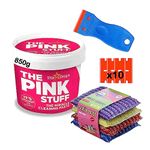 Kitchen, Bathroom and Beyond Cleaning Bundle Including The Pink Stuff Miracle Cleaning Paste (850g/30oz), A Plastic Hob Scraper Set and a 4 Pack of Sponge Scourers. (1)