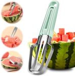 Banyaa Watermelon Cutter Slicer Tool, 3-in-1 Watermelon Fork Slicer Cutter, Stainless Steel Watermelon Popsicle Cutter, Multi Watermelon Slicer Melon Cutter for Camping Kitchen Gadgets (Green)