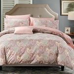 Brandream 100% Egyptian Cotton 800 Thread-Count Full Size Wrinkle, Fade,Stain Resistant - 3 Piece Paisley Duvet Quilt Cover Sets with Button Closure